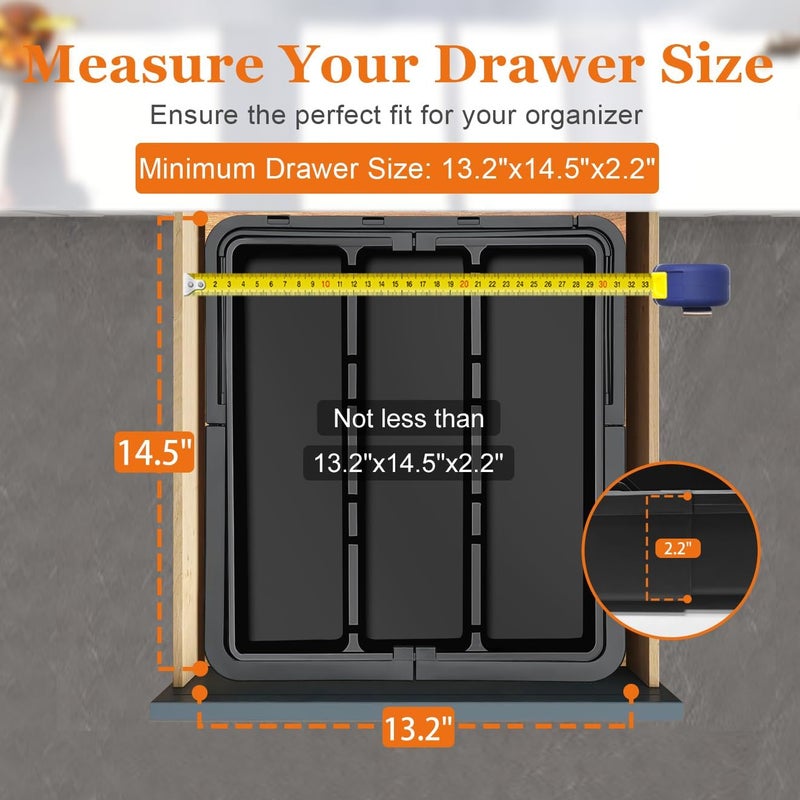 Spaclear Large Utensil Drawer Organizer Expandable Silverware Organizer for Kitchen Drawer Adjustable Cooking Utensil Holder Cutlery Flatware Tray Spatula Tools Gadgets Storage Dividers Plastic Black - Image 5